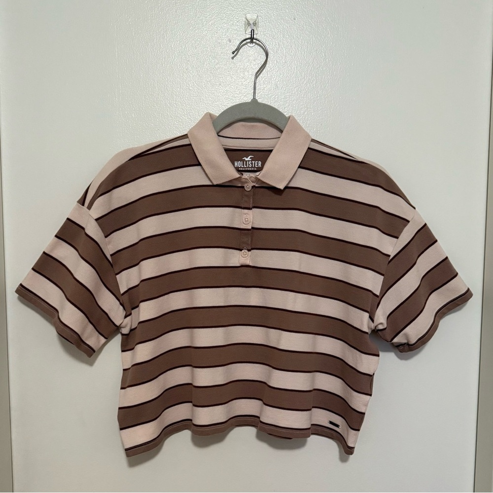 Hollister Brown & Cream Striped Polo